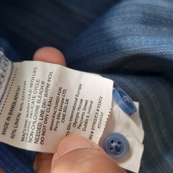 Cubavera Linen Blend Button Down Men's Shirt Blue XXL - Picture 9 of 9